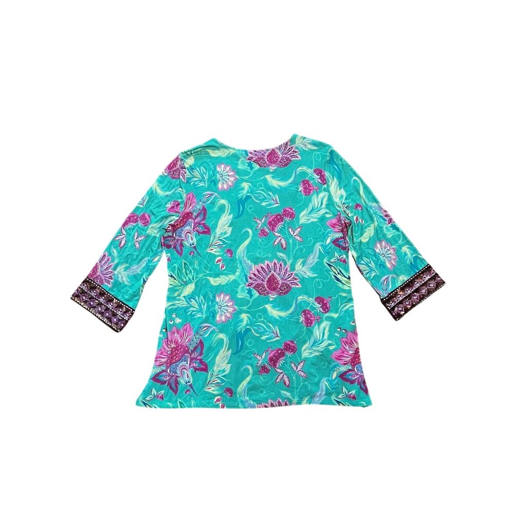 Soft Surroundings Maddalena Tunic Teal Floral Sequin Embroidered Top | Size L - Picture 3 of 8